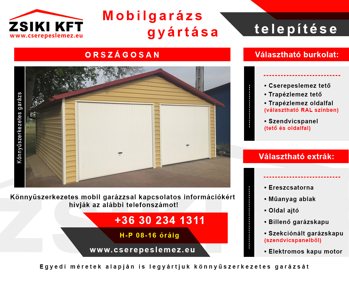 Könnyűszerkezetes mobil garázs gyártása, telepítése országosan